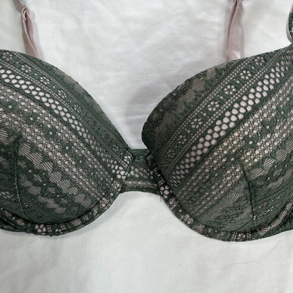Victorias Secret Green Lace Lined Demi Lightly Padded Underwire Bra Size 36C - Picture 4 of 11